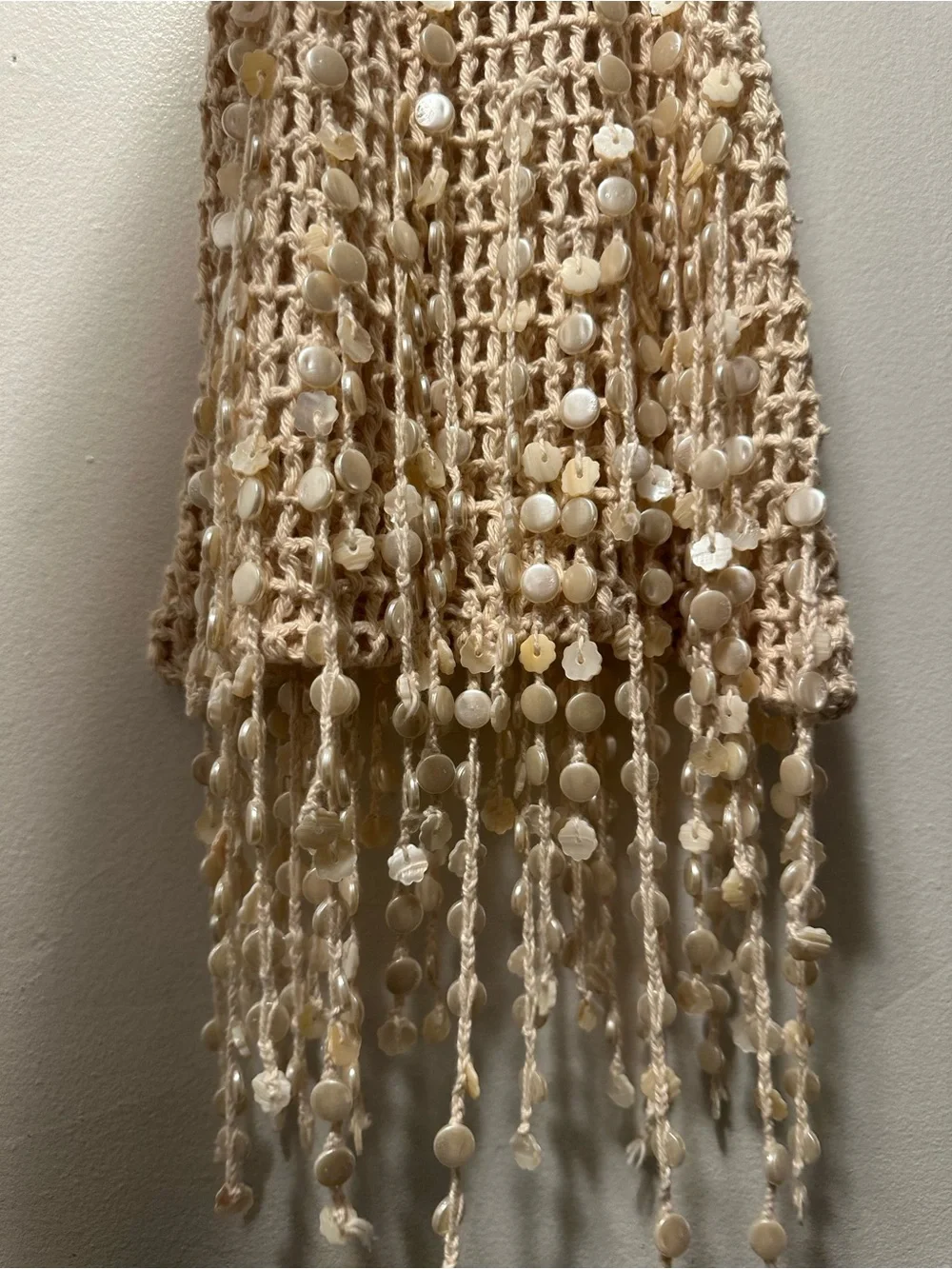 ZARA Beaded Crochet Fringe Bucket Bag Wooden Handles NWT